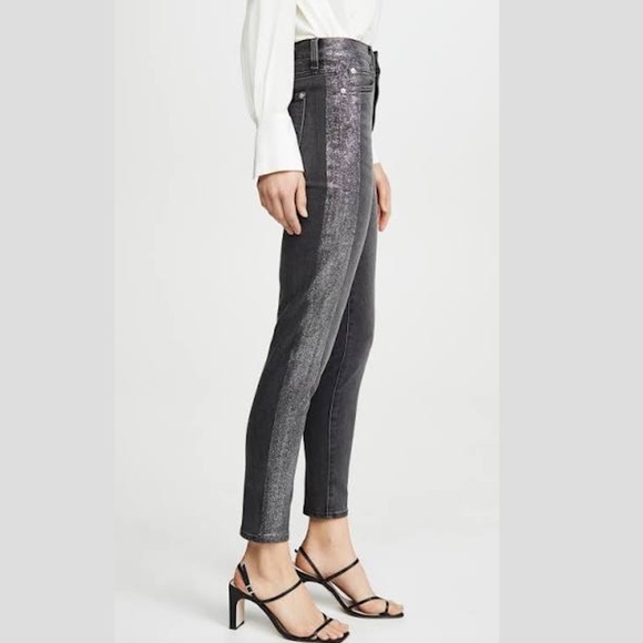 7 For All Mankind High-Waist Ankle Skinny Jeans in Metallic Glitter Tux - Picture 3 of 13